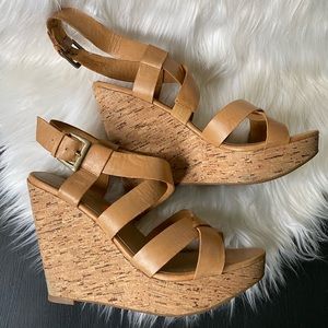 Me Too Leather & Cork Ankle Strap Sandals
